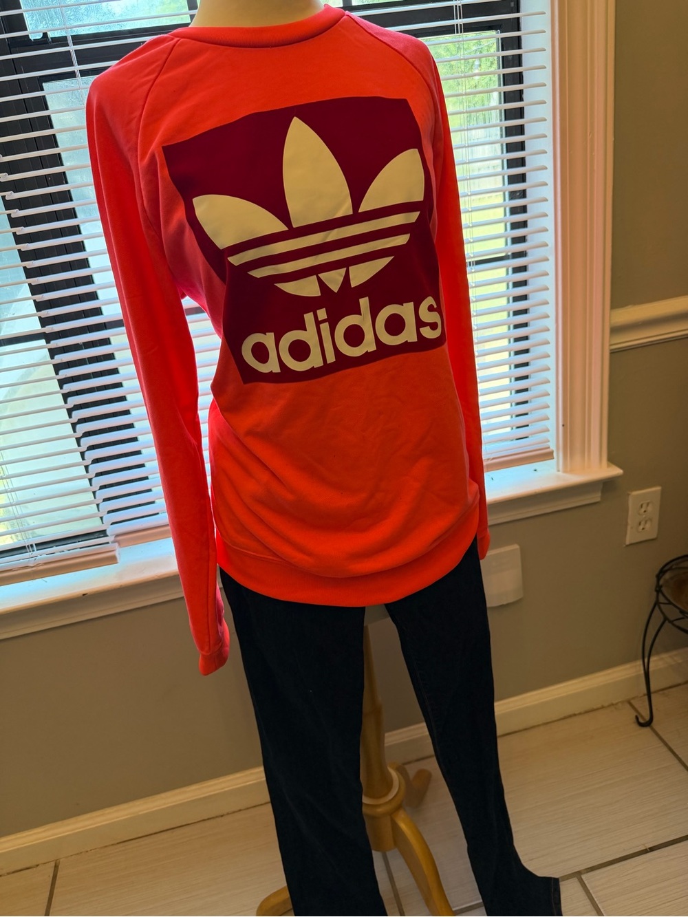 adidas Orange Crewneck with Trefoil Logo